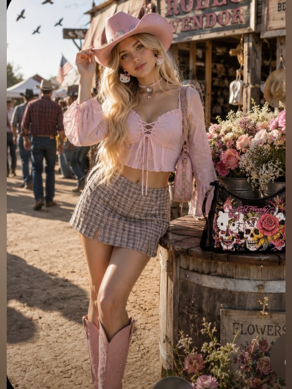 Woman's Sz L Tweed Mini Skirt - Neutral Plaid Zipper Closure